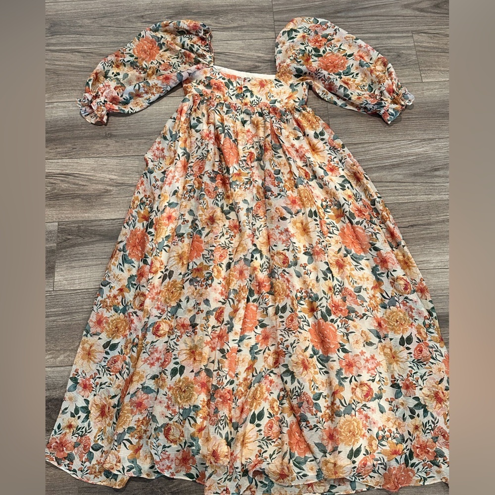 Morning Lavender Floral Empire Waist Balloon Sleeve Maxi Babydoll Dress - Picture 9 of 11